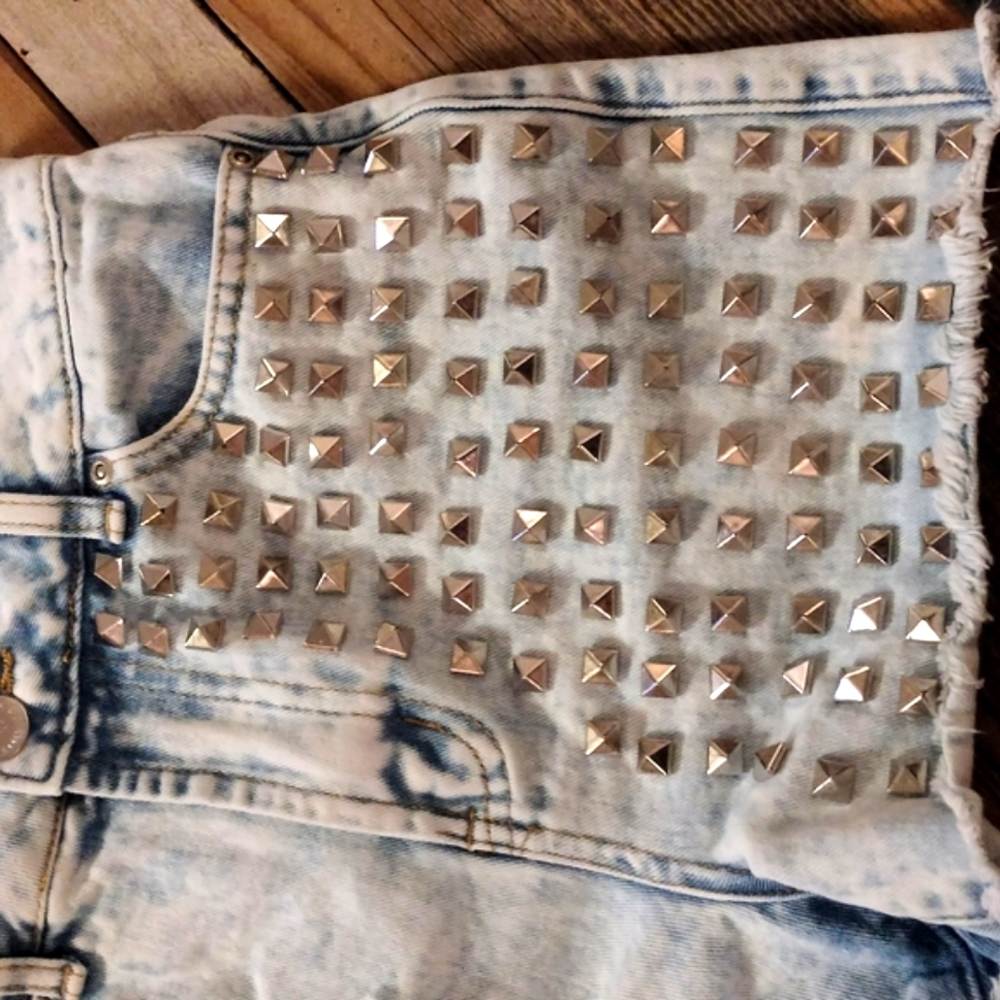 HOT KISS- Denim Ripped Stud Shorts. Size 1
